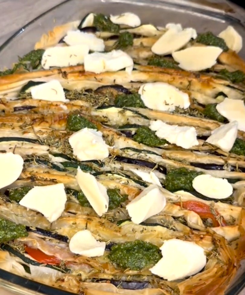 Tarte aux légumes rôtis et burrata en feuilles&nbsp;filo